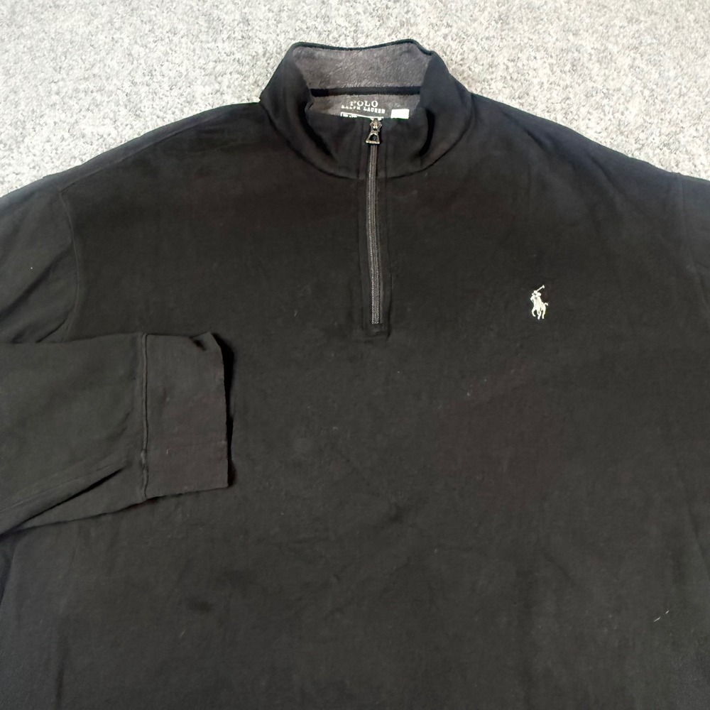 Polo Ralph Lauren 1/4 Zip Pullover Mens XXL Black Cotton Logo Mock Neck Stretch
